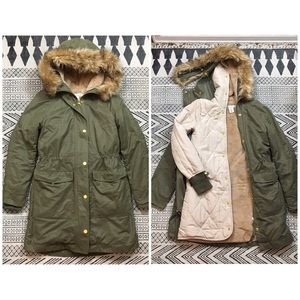 H&M Parka Jacket  Detachable Lining + Fur Hood